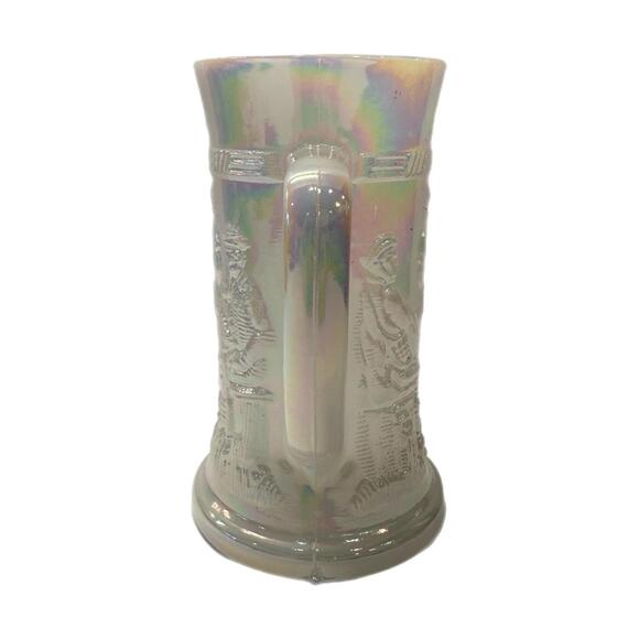 Vintage Federal Glass Moonglow Iridescent Milk Glass Beer Stein Embossed Tavern - Picture 3 of 5
